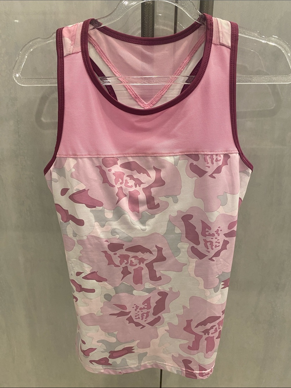 EUC Fila lavender/pink/grey Camouflage Racerback Tank with Maroon Trim size S